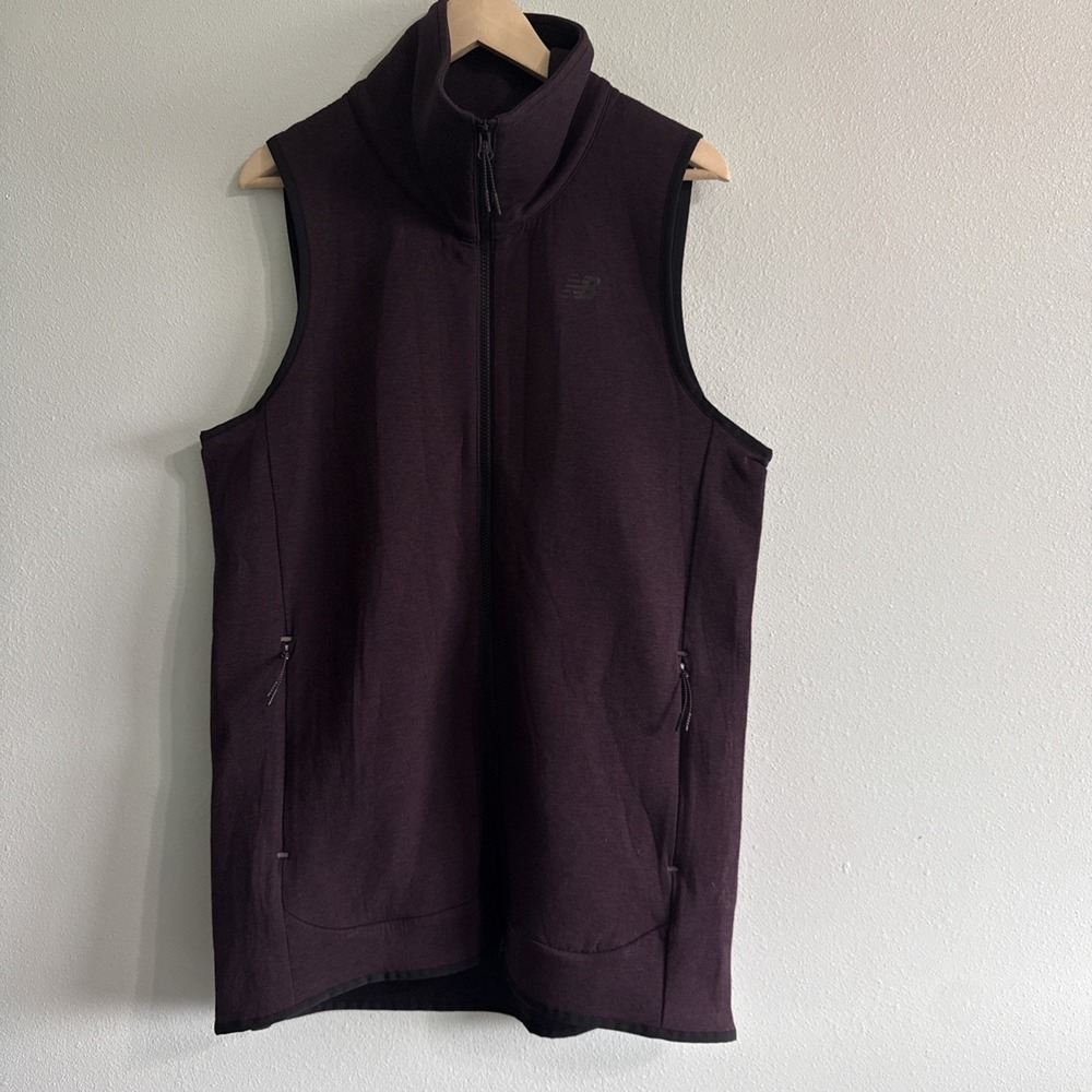 New Balance‎ Vest Womens 247 Luxe Long Length Zip Size L High Funnel Neck Fleece